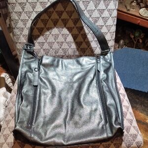 Joe's Shimmering Silvery Black Leather Expandable Hobo Bag NEW!